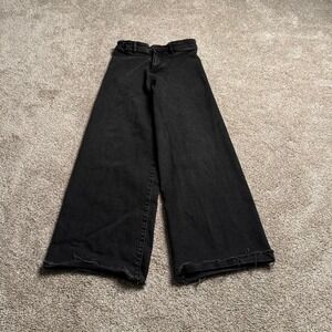 BLACK ZARA WIDE‎ LEG DISTRESSED HEM DENIM